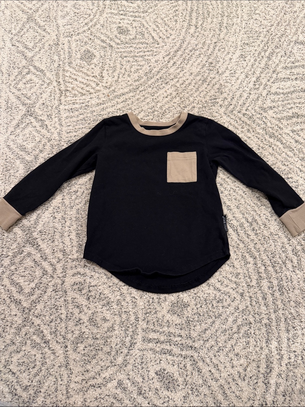 Little Bipsy Black Long-Sleeve Top with Tan Accents